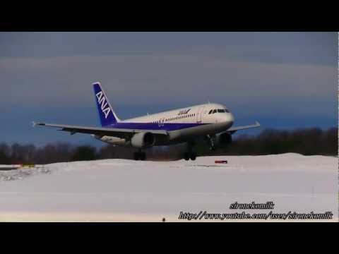 雪景色が美しい秋田空港 ANA Airbus A320-200 JA8400 landing at Japan Akita Airport with beautiful snow scene