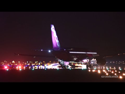仙台空港 夜景 4K Japan Night View of Sendai Airport | Peach Aviation Airbus A320-200 Take off 飛行機離陸