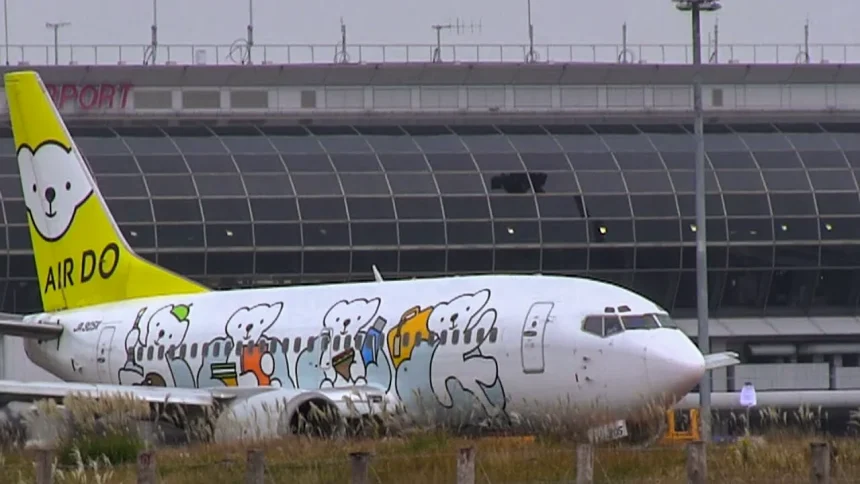 エアドゥの特別塗装機 ベアドゥ・ドリーム号が仙台空港から離陸