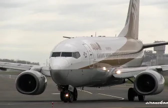 仙台空港から全日本空輸の特別塗装機ゴールドジェットが離陸