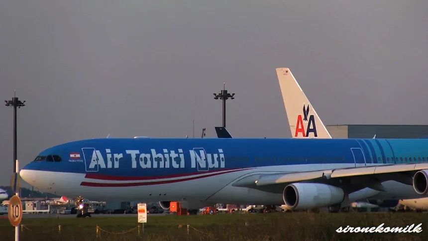 エア・タヒチ・ヌイ エアバスA340-300 F-OLOVが成田国際空港から離陸