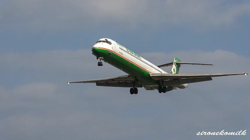仙台空港に台湾エバー航空のマクドネル・ダグラス MD-90が着陸