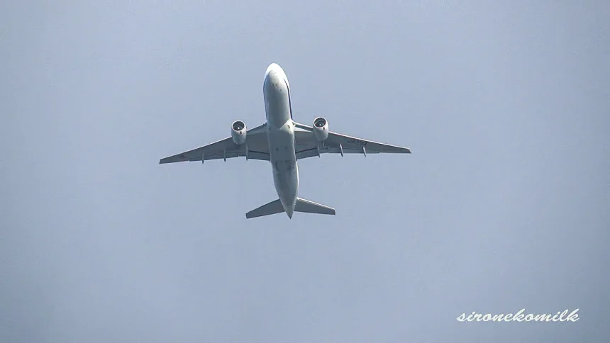 グリーンピア岩沼から見た仙台空港から飛行機が離陸するシーン