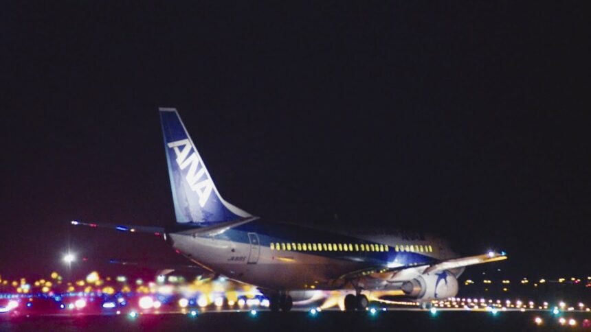 仙台空港の滑走路夜景と旅客機の離着陸 Shot on Sony α7S S-Log2