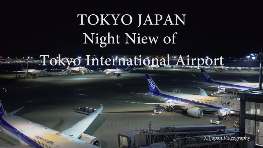 東京国際空港(羽田空港)国際線展望デッキからの美しい夜景と飛行機 | 東京都大田区