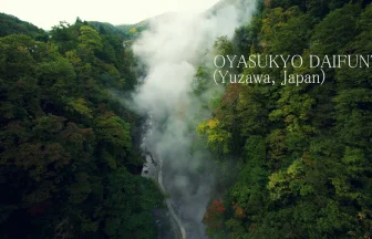 温泉の蒸気が噴き出す渓谷の風景 小安峡大噴湯 | 秋田県湯沢市