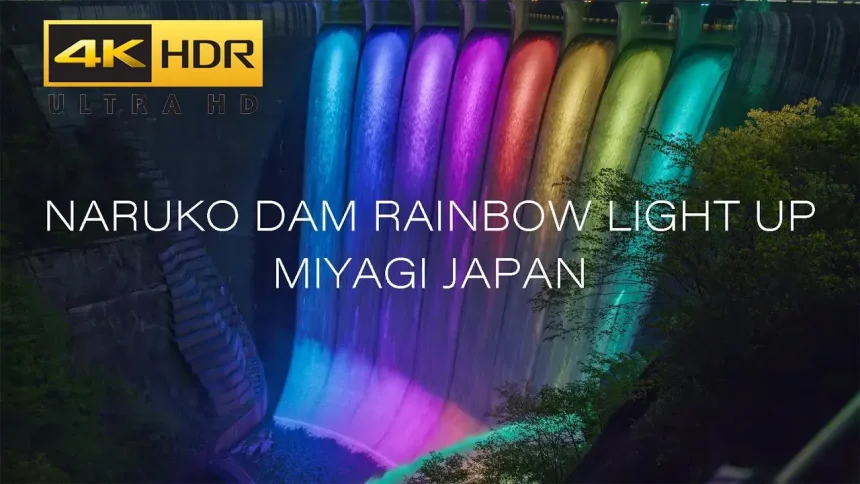 【4K HDR】幻想的なダムのライトアップイベント！鳴子ダムすだれ放流ライトアップ | 宮城県大崎市